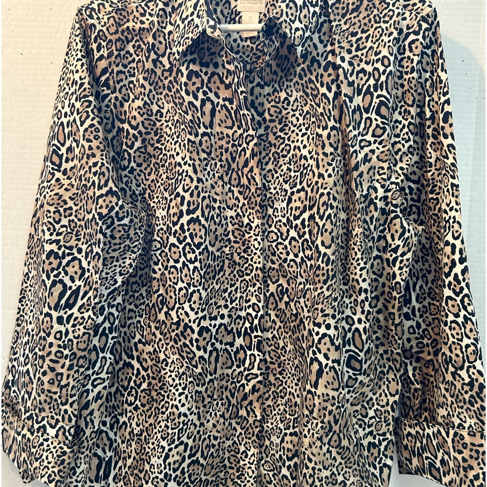 Chicos women’s long sleeve  blouse size 3 (xtra large)leopard print